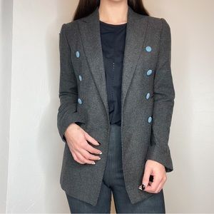 Tagliatore Virgin Wool Blue Button Grey Double Breasted Textured Blazer Jacket